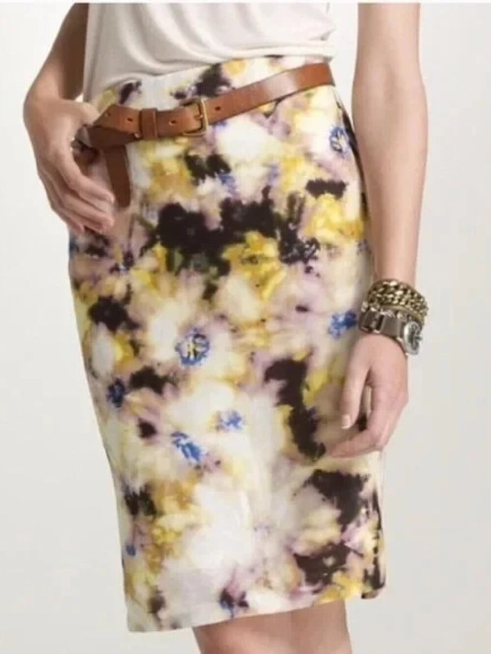 J. Crew Fleurette Pencil Skirt 6 Silk Linen Watercolor Abstract